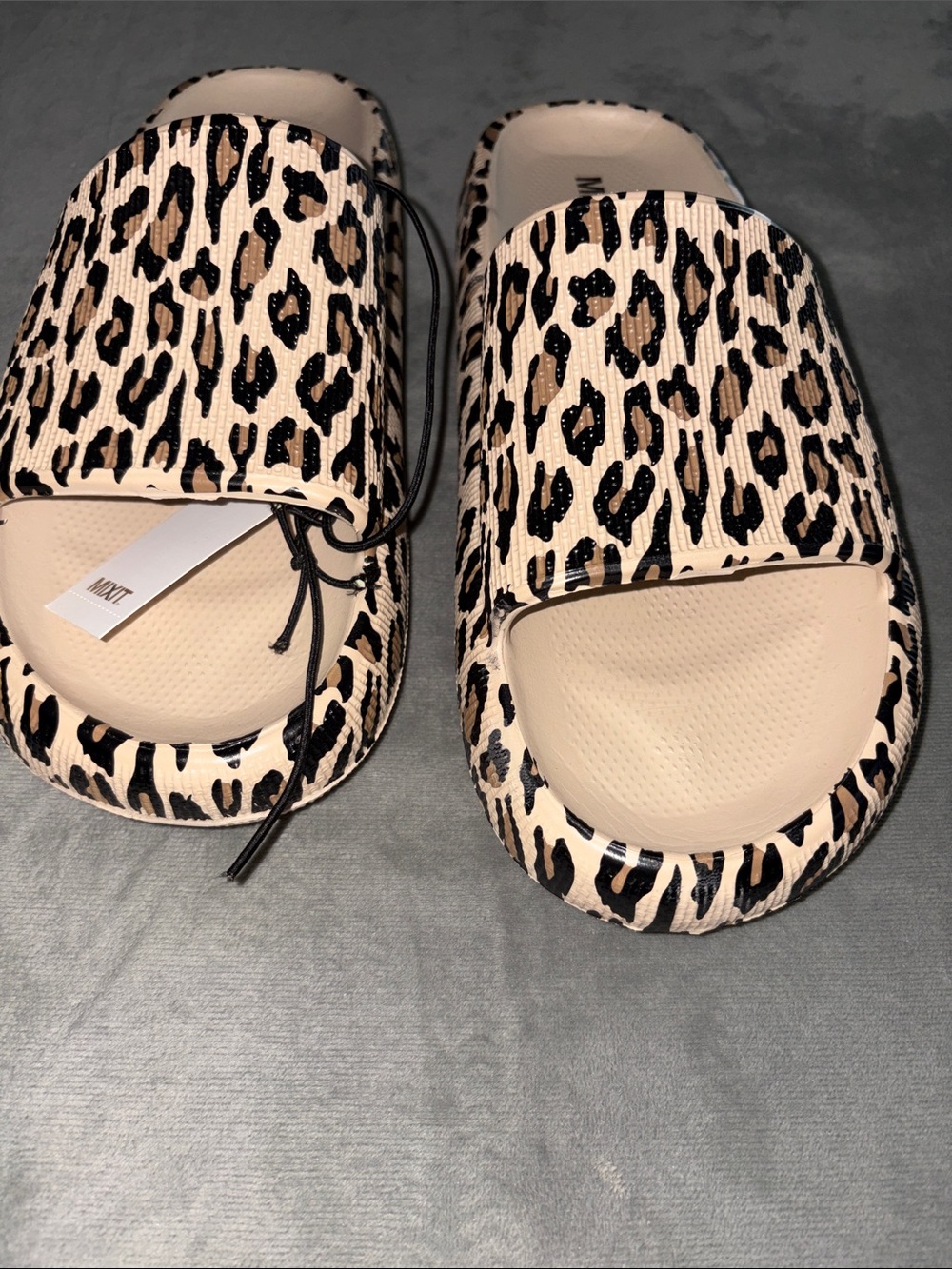 Mix It Leopard Print Pool Slide Sandals - Beige Black